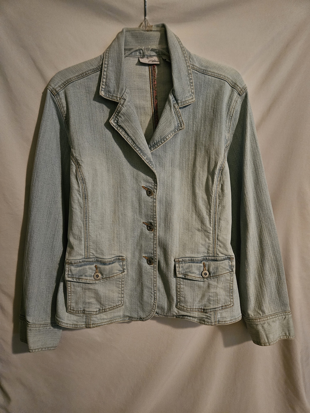 Chico's Platinum Light Wash Denim Jacket, Size 2 or L